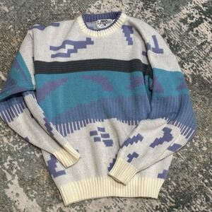 VINTAGE 80'S SATURDAYS PULLOVER SWEATER SIZE M GEOMETRIC ABSTRACT DESIGN